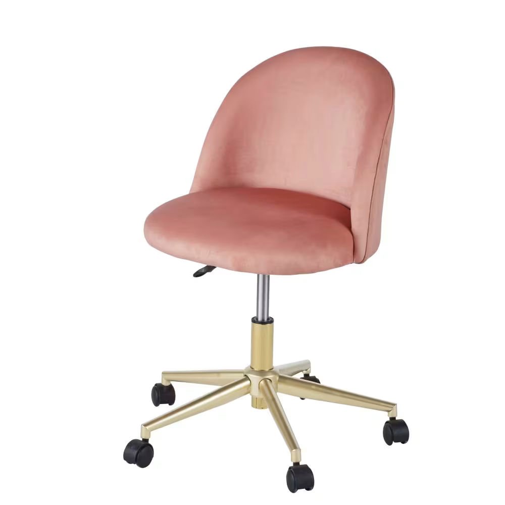 Chaise de bureau vintage à roulettes en velours vieux rose Mauricette Maisons du Monde