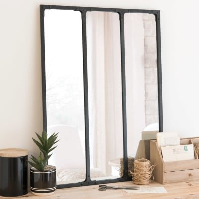 Miroir verrière rectangulaire en acier noir 60x80 Bagel - Maisons du Monde
